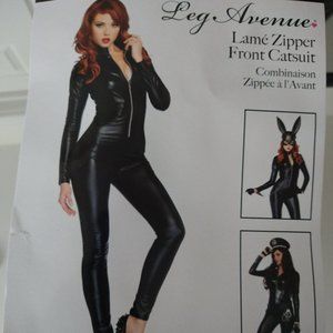 Wet Look Faux Leather Zipper Front Catsuit
